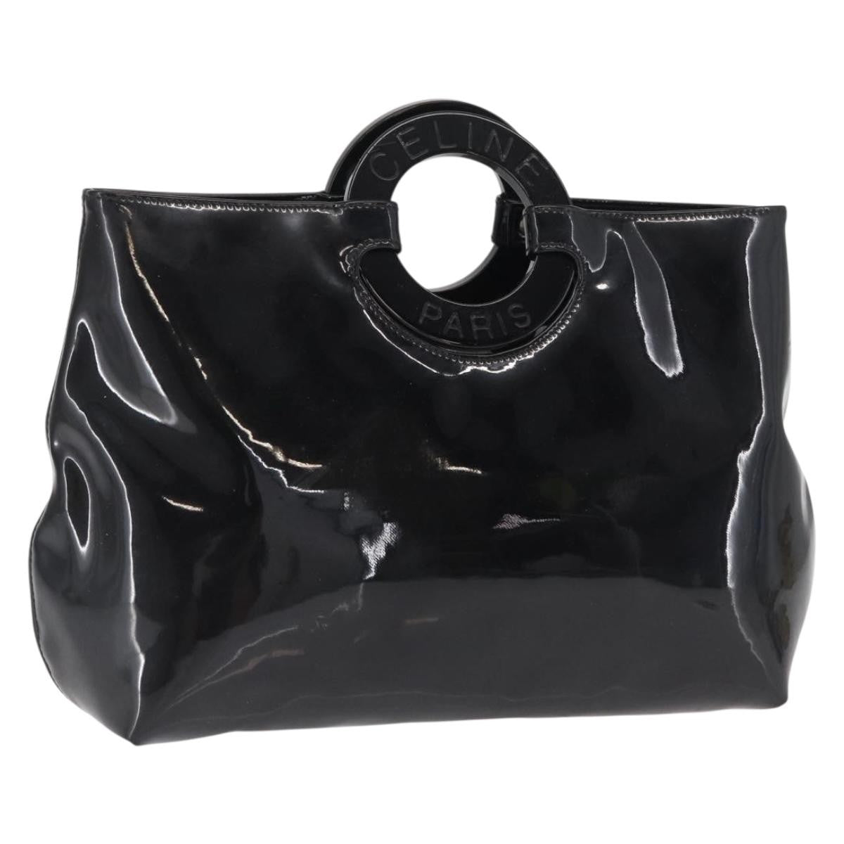 Celine Circle Logo Handbag Patent Leather, BLACK, PATENT_LEATHER, Handbag