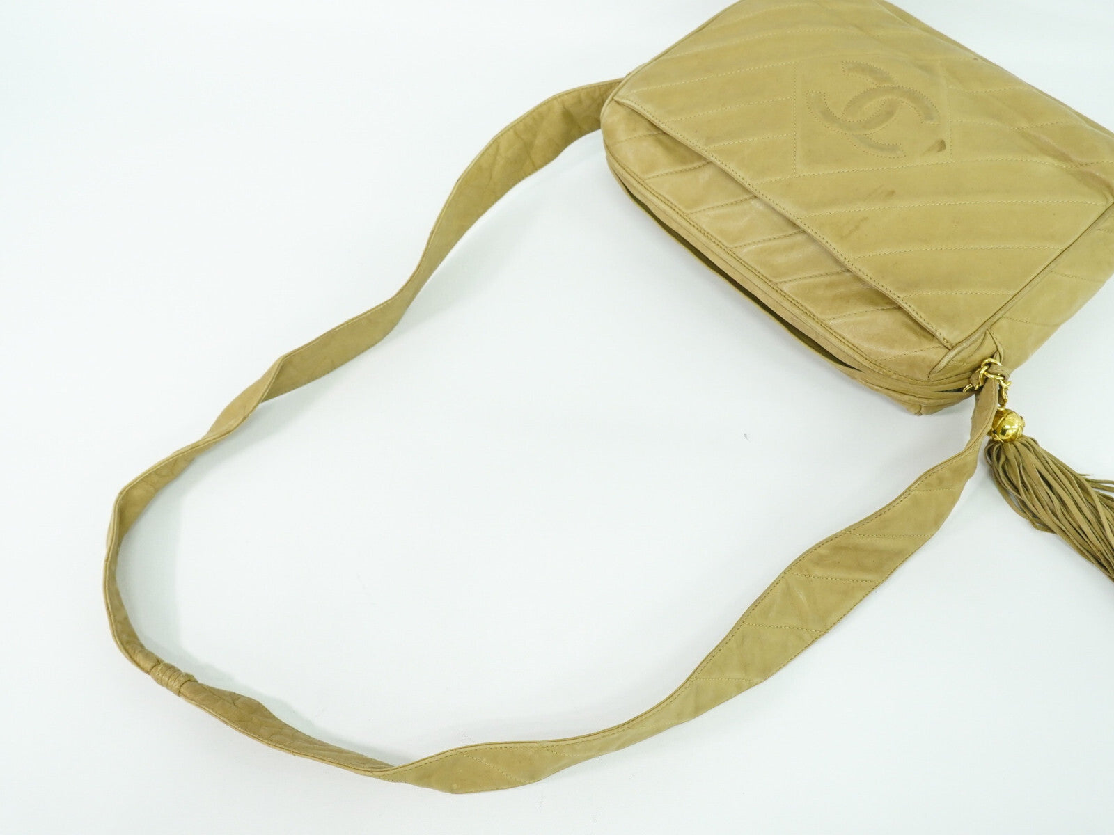 Chanel Vintage Diamond CC Camera Bag Quilted Leather, BEIGE, LEATHER, Crossbody bag