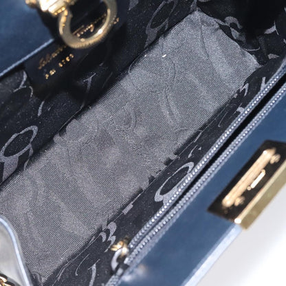 Salvatore Ferragamo Vintage Gancini Chain Shoulder Bag Leather, NAVY, LEATHER, Shoulder bag