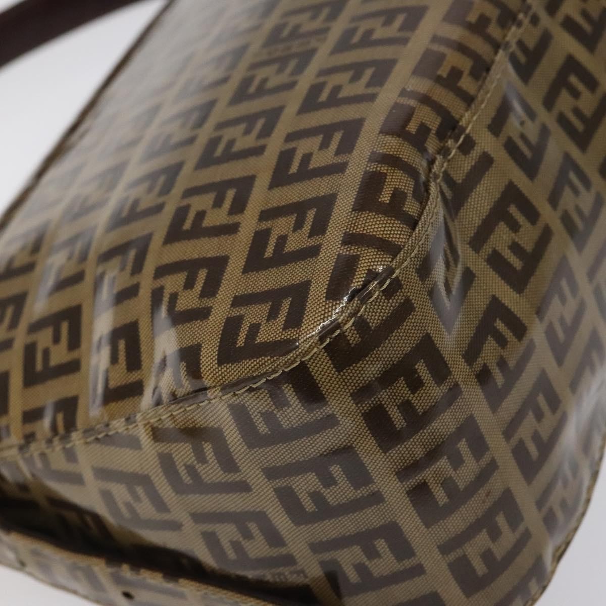 Fendi Vintage FF Buckle Curved Hobo Zucchino Coated Canvas, BROWN, PATENT_LEATHER, Handbag