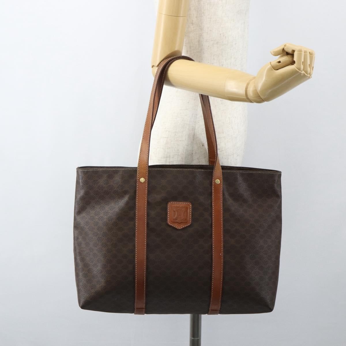 Celine Vintage Macadam Tote bag Canvas and Leather, BROWN, CANVAS, Tote bag