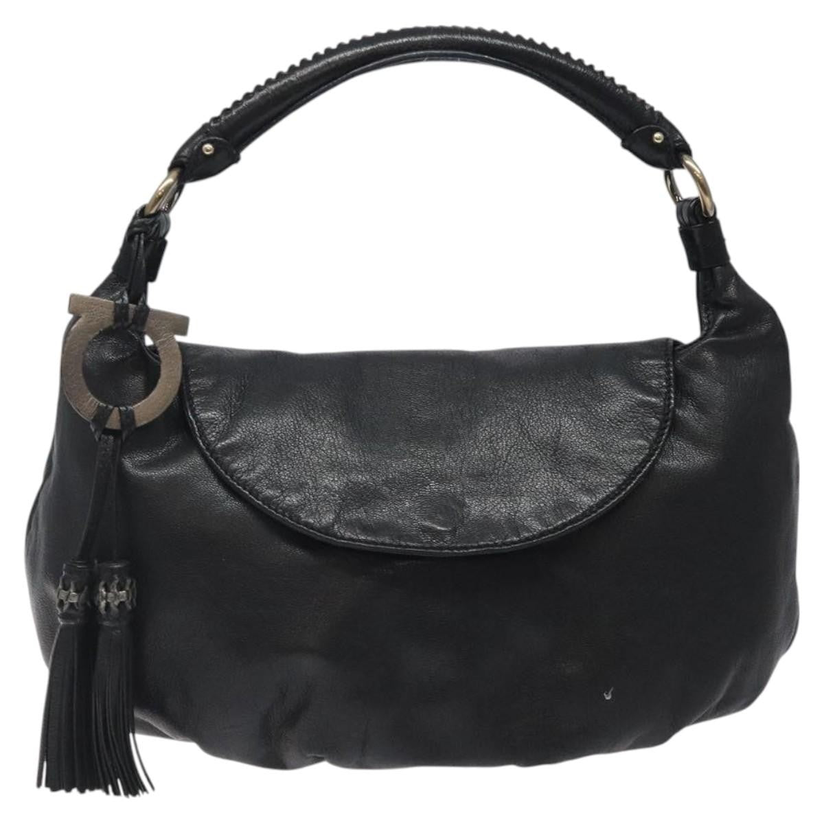 Salvatore Ferragamo Gancini handbag Leather, BLACK, LEATHER, Handbag