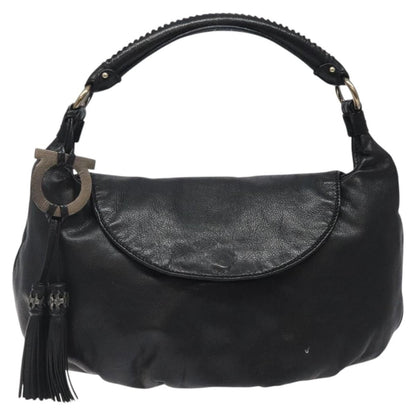 Salvatore Ferragamo Gancini handbag Leather, BLACK, LEATHER, Handbag