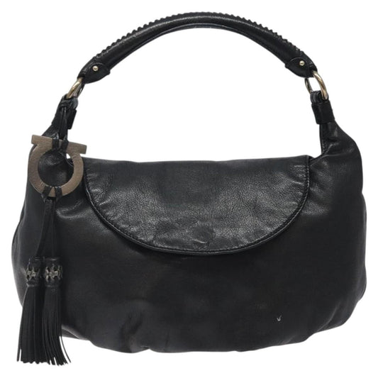 Salvatore Ferragamo Gancini handbag Leather, BLACK, LEATHER, Handbag