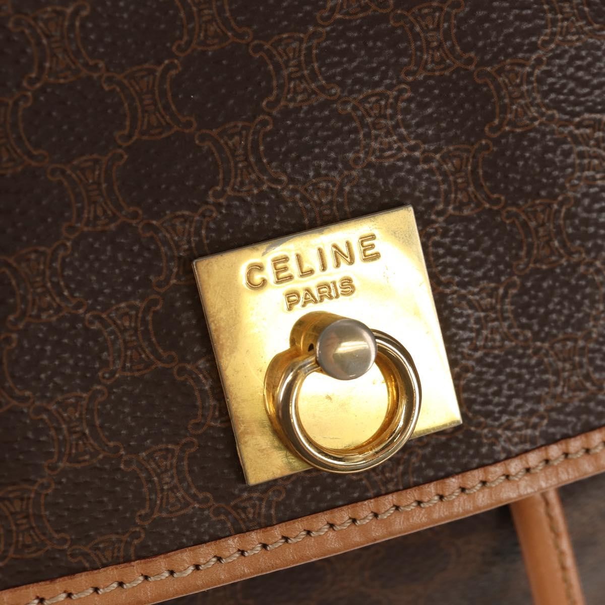 Celine Vintage Drawstring Flap Backpack Macadam Coated Canvas, BROWN, CANVAS, Backpack