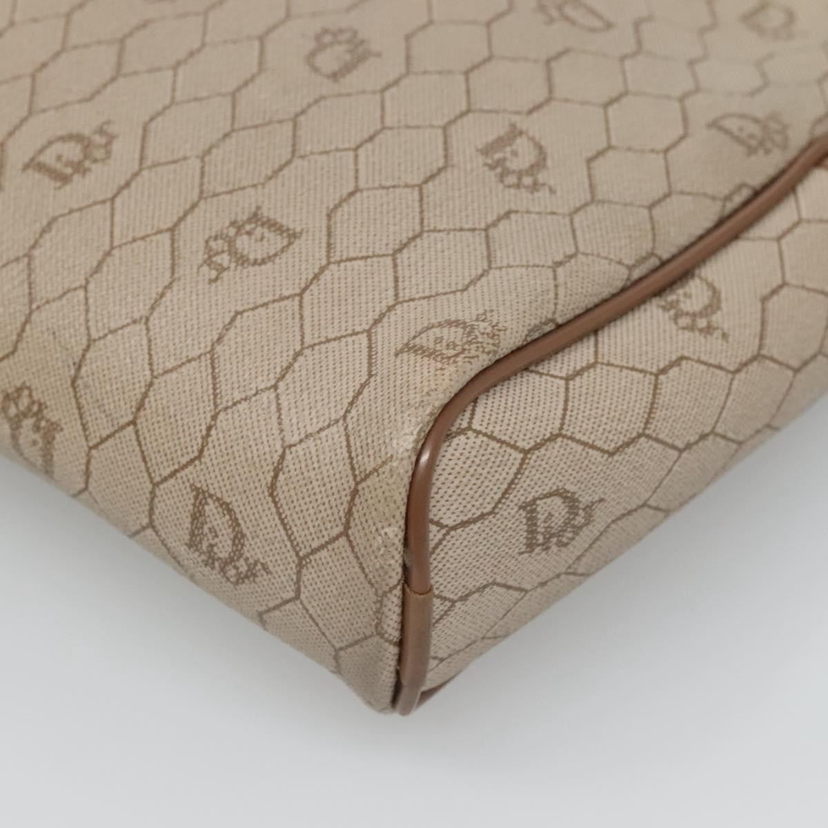 Christian Dior Vintage Honeycomb Zip Pouch Coated Canvas, BEIGE, CANVAS, Clutche & pouche
