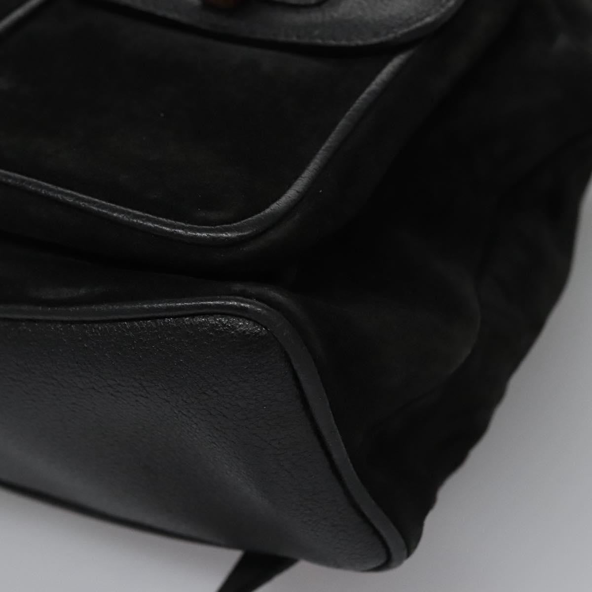 Gucci Vintage Bamboo Backpack Suede and Leather, Black, Suede, Backpack