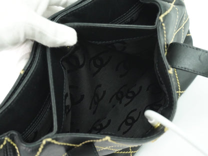 Chanel Surpique Tote Quilted Leather, BLACK, LEATHER, Handbag