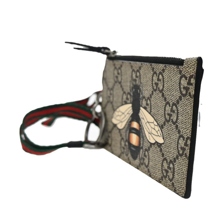 Gucci Bee Card Holder Printed GG Coated Canvas, BROWN, LEATHER, Wallets