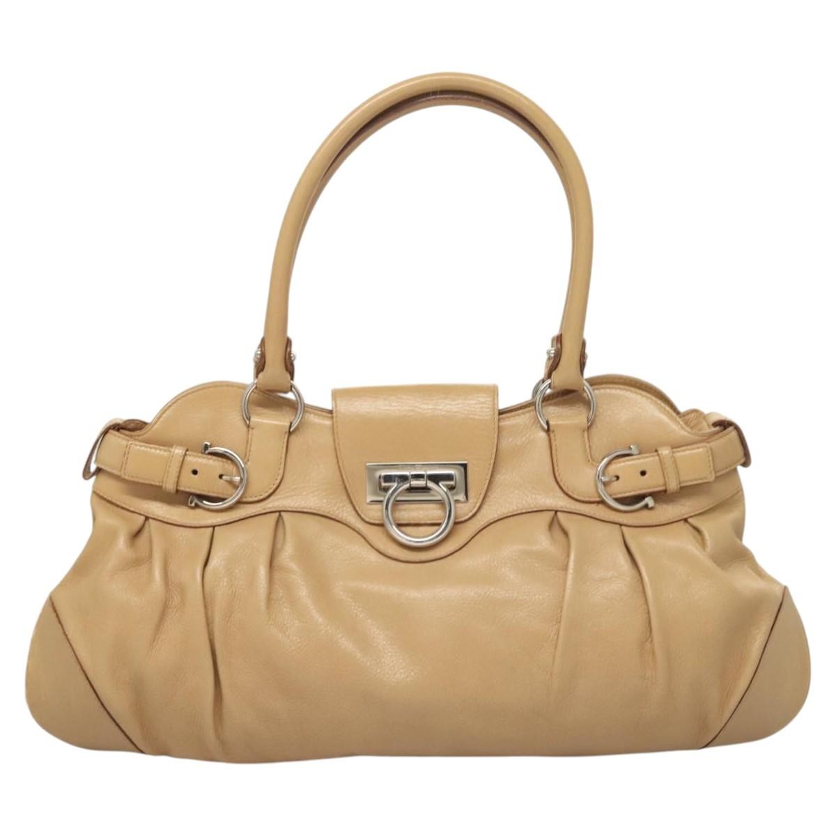 Salvatore Ferragamo Marisa Satchel Leather, BEIGE, LEATHER, Handbag