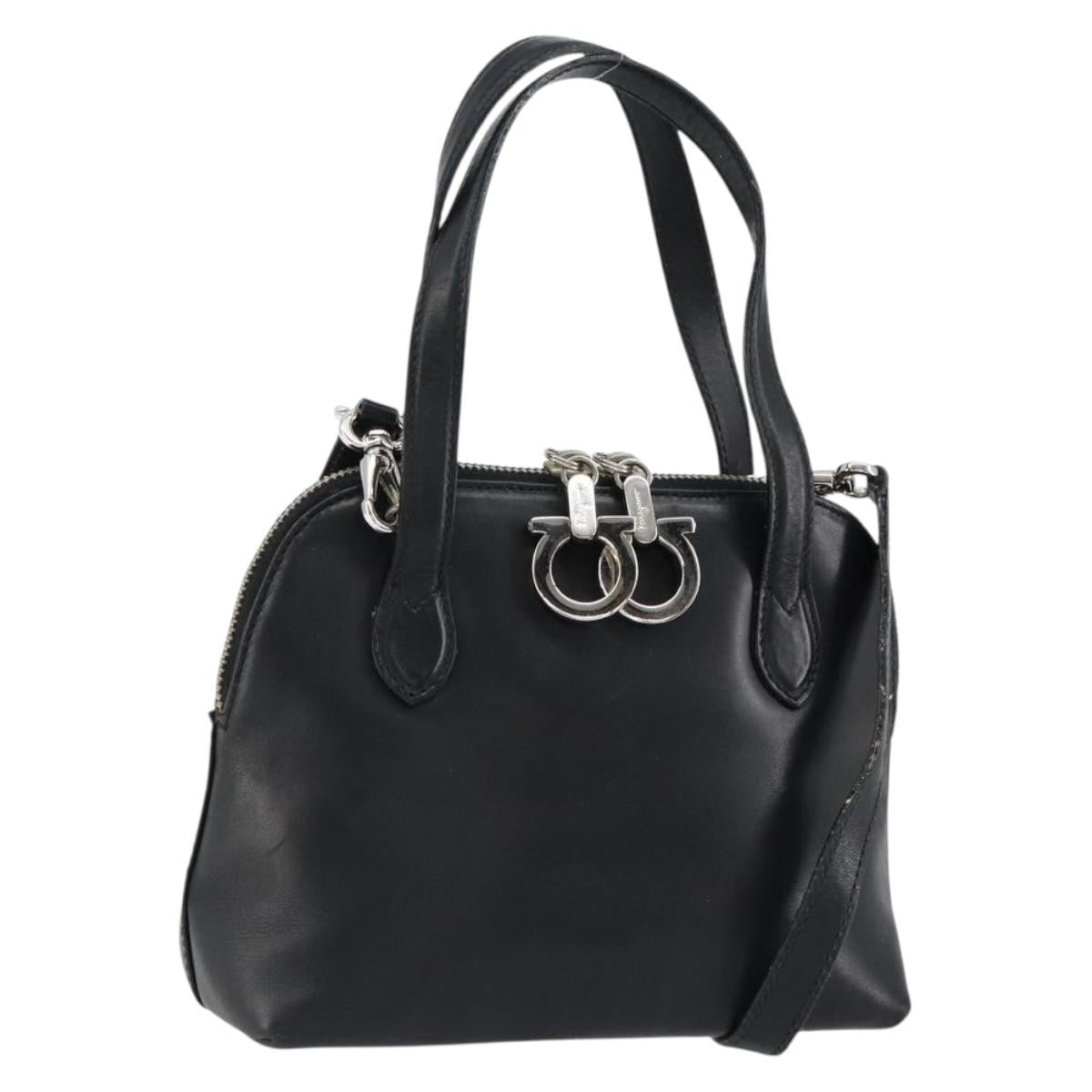Salvatore Ferragamo Gancini handbag Leather, BLACK, LEATHER, Handbag