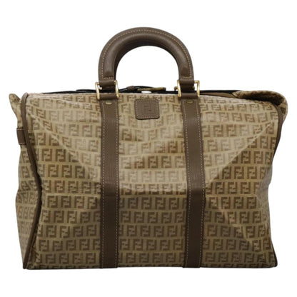Fendi Boston Zucchino Coated Canvas, BEIGE, CANVAS, Travel bag