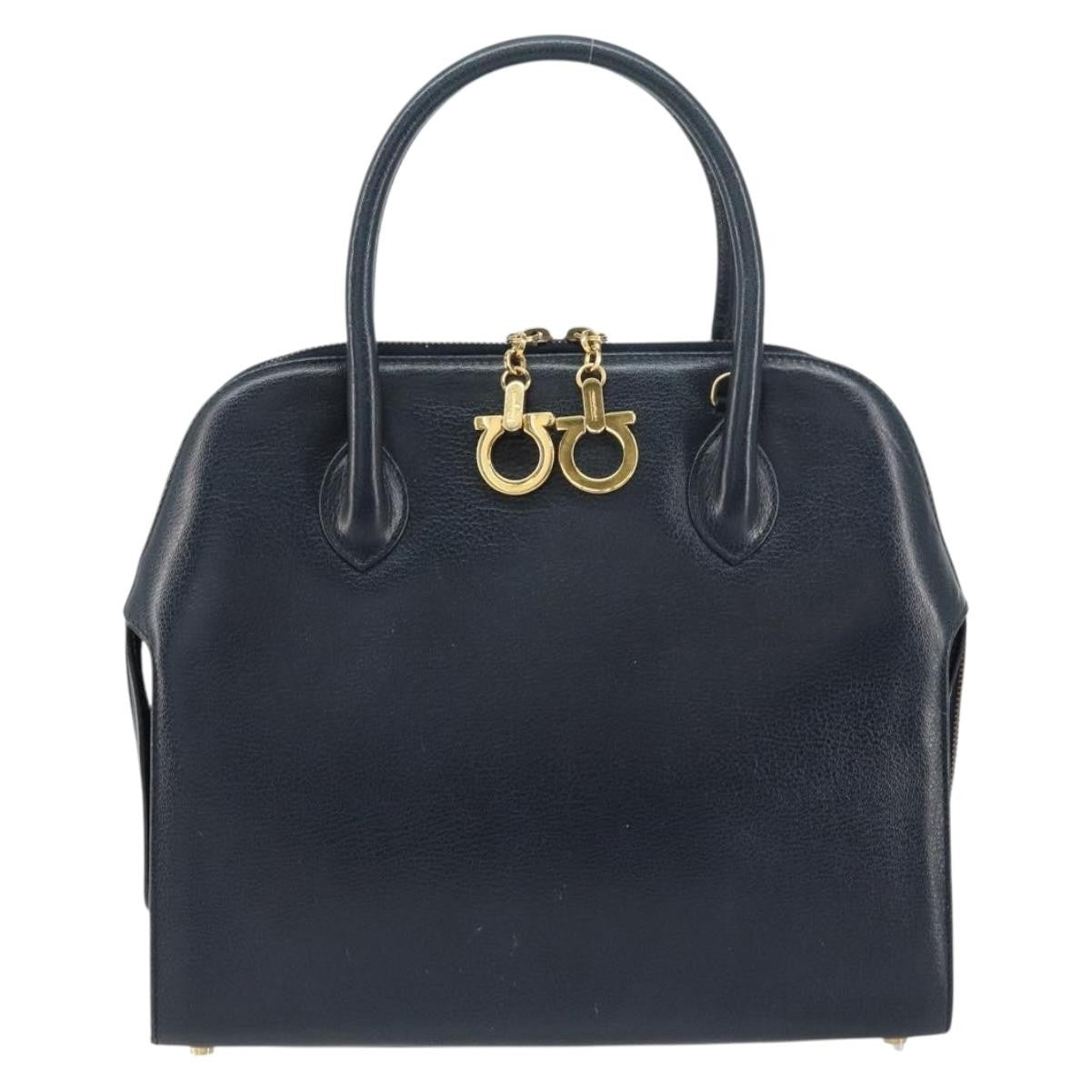 Salvatore Ferragamo Gancini handbag Leather, NAVY, LEATHER, Handbag