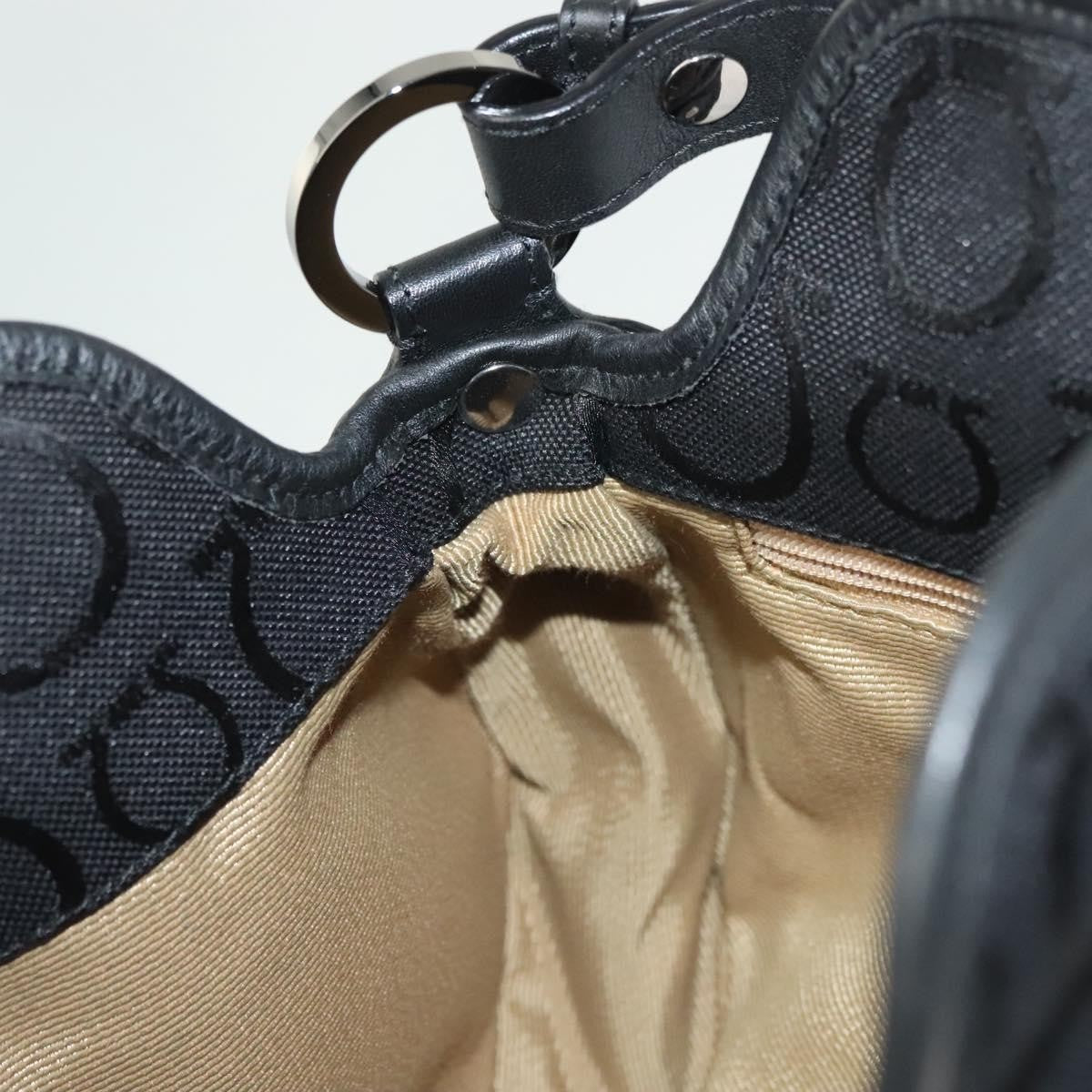 Salvatore Ferragamo Gancini handbag Canvas, BLACK, CANVAS, Handbag