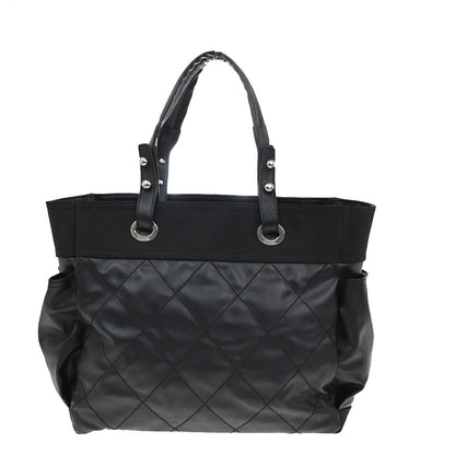 Chanel Biarritz Pocket Tote Quilted Coated Canvas, BLACK, CANVAS, Tote bag