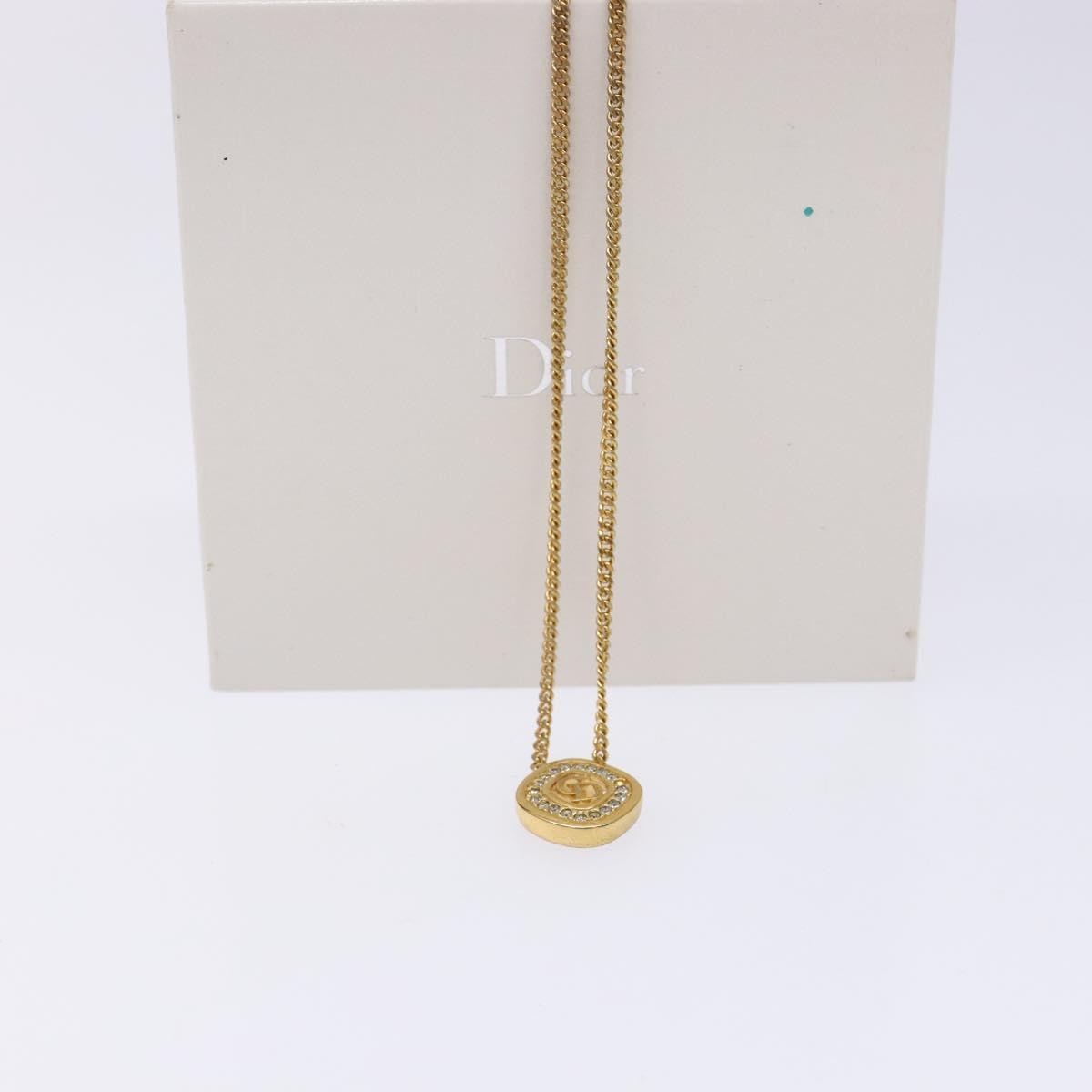 Christian Dior CD Round Pendant Necklace Metal and Crystals, GOLD, METAL, Necklace