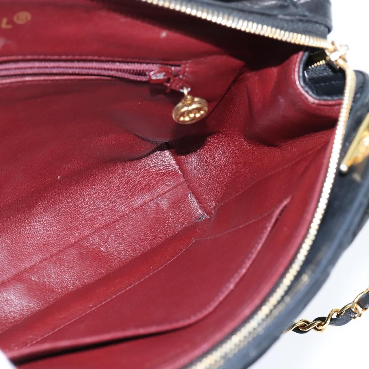 Chanel Vintage Front Pocket Shoulder Bag Quilted Lambskin, BLACK, LEATHER, Shoulder bag