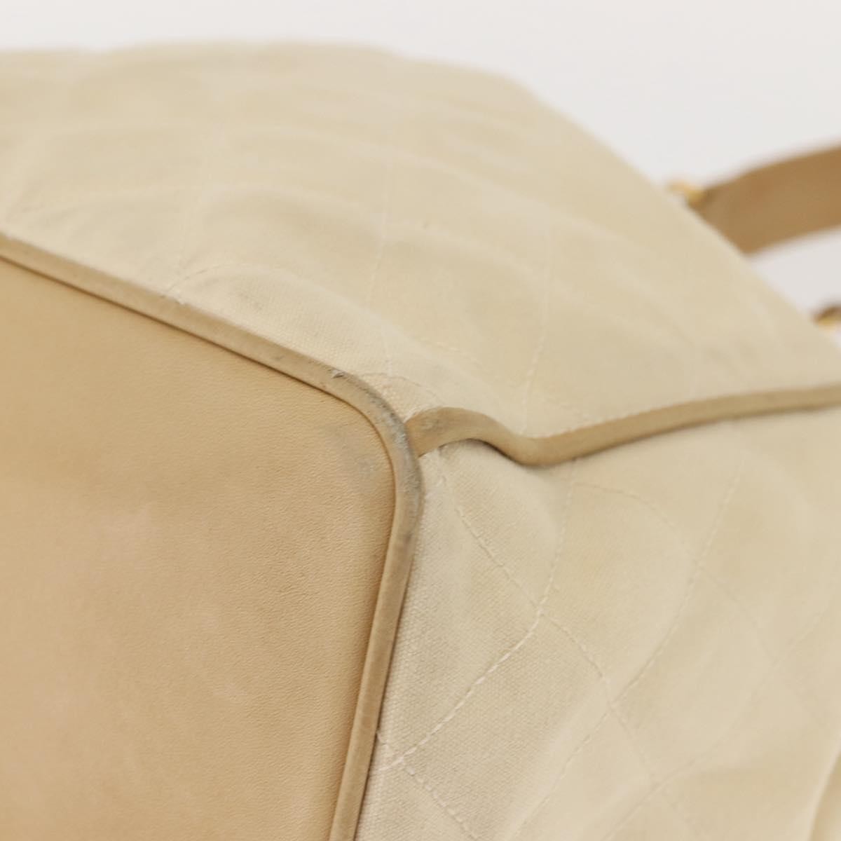 Chanel Vintage Drawstring Chain Bucket Bag Quilted Canvas, BEIGE, CANVAS, Shoulder bag