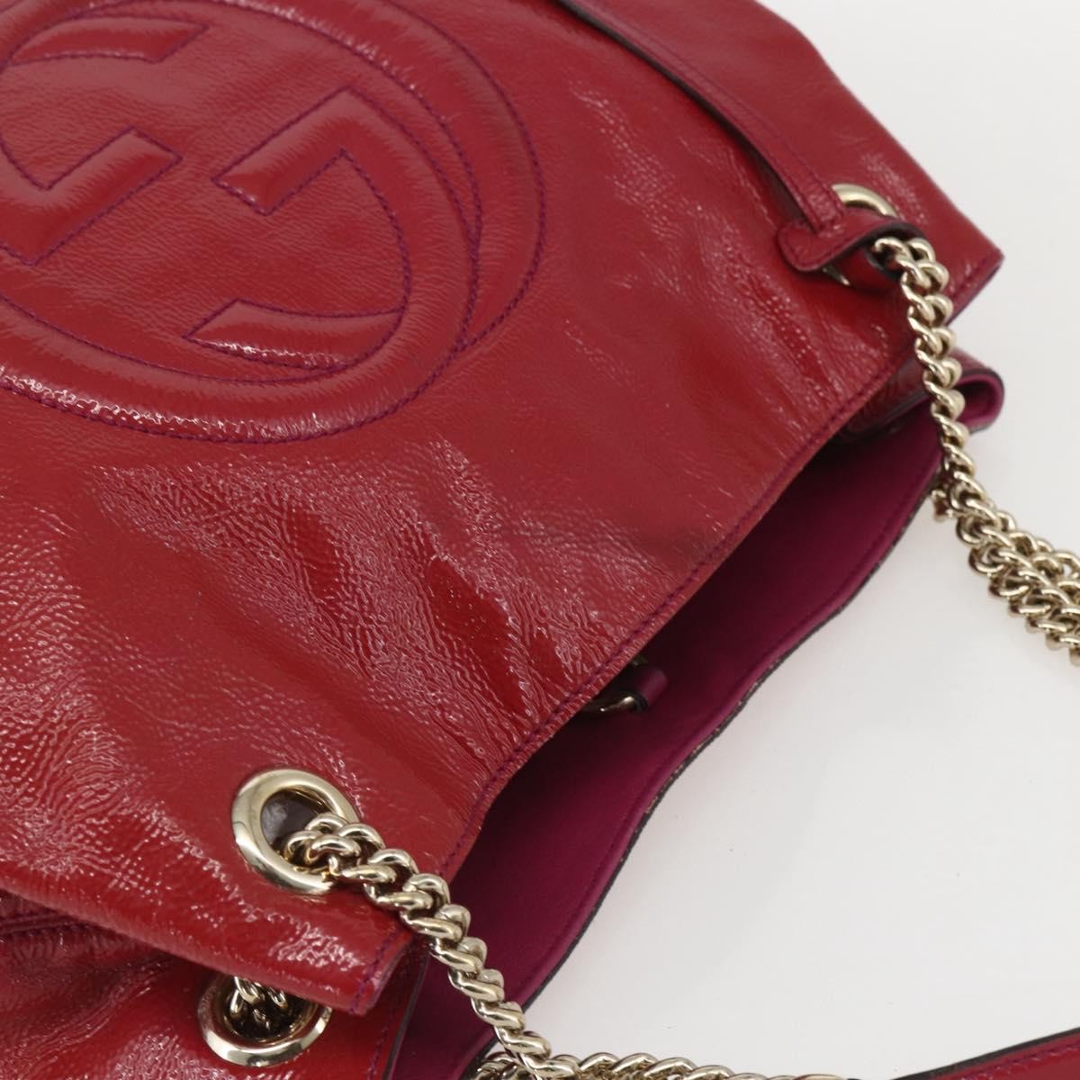 Gucci Soho Chain Strap Shoulder Bag Patent, RED, LEATHER, Shoulder bag