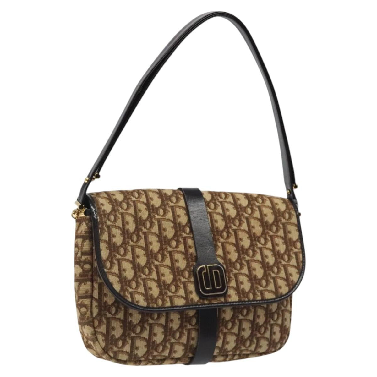 Christian Dior Vintage CD Flap Shoulder Bag Canvas, BROWN, CANVAS, Shoulder bag
