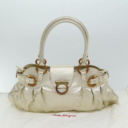 Salvatore Ferragamo Marisa Satchel Leather, GOLD, LEATHER, Handbag