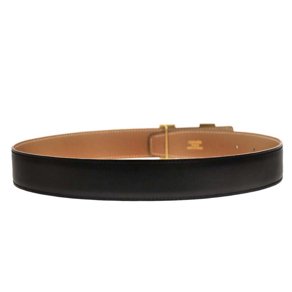 Hermes Constance Reversible Belt Leather, BLACK, LEATHER, Belts