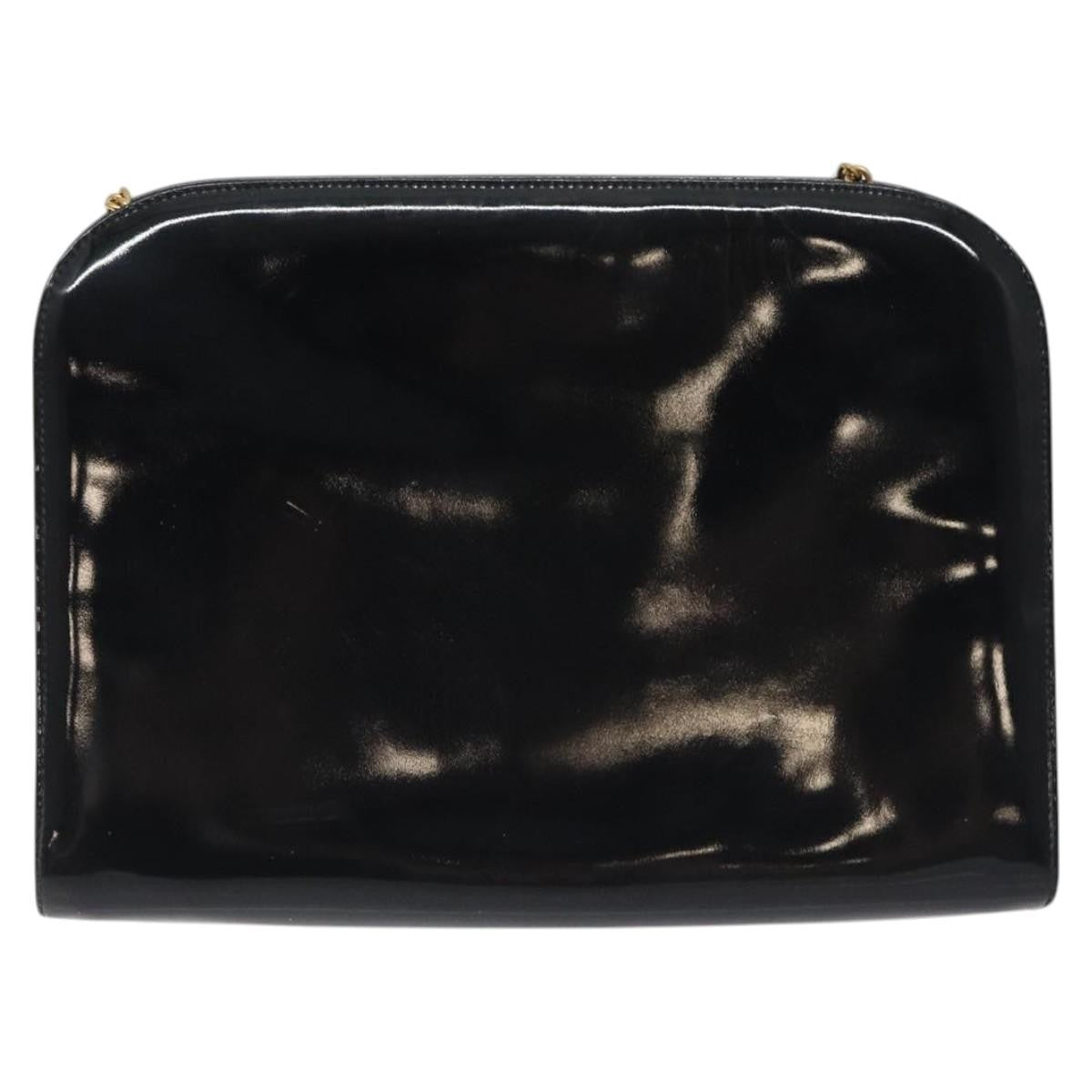 Salvatore Ferragamo Vintage Gancini Chain Shoulder Bag Leather, BLACK, PATENT_LEATHER, Shoulder bag