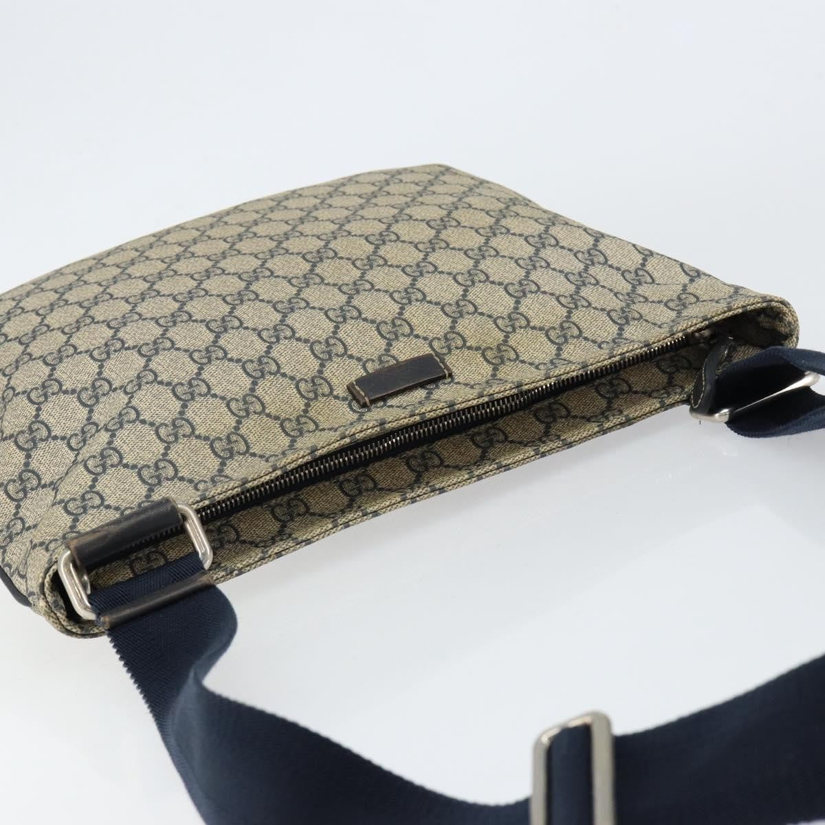 Gucci Zip Top Messenger Bag GG Coated Canvas, NAVY, PVC, Shoulder bag