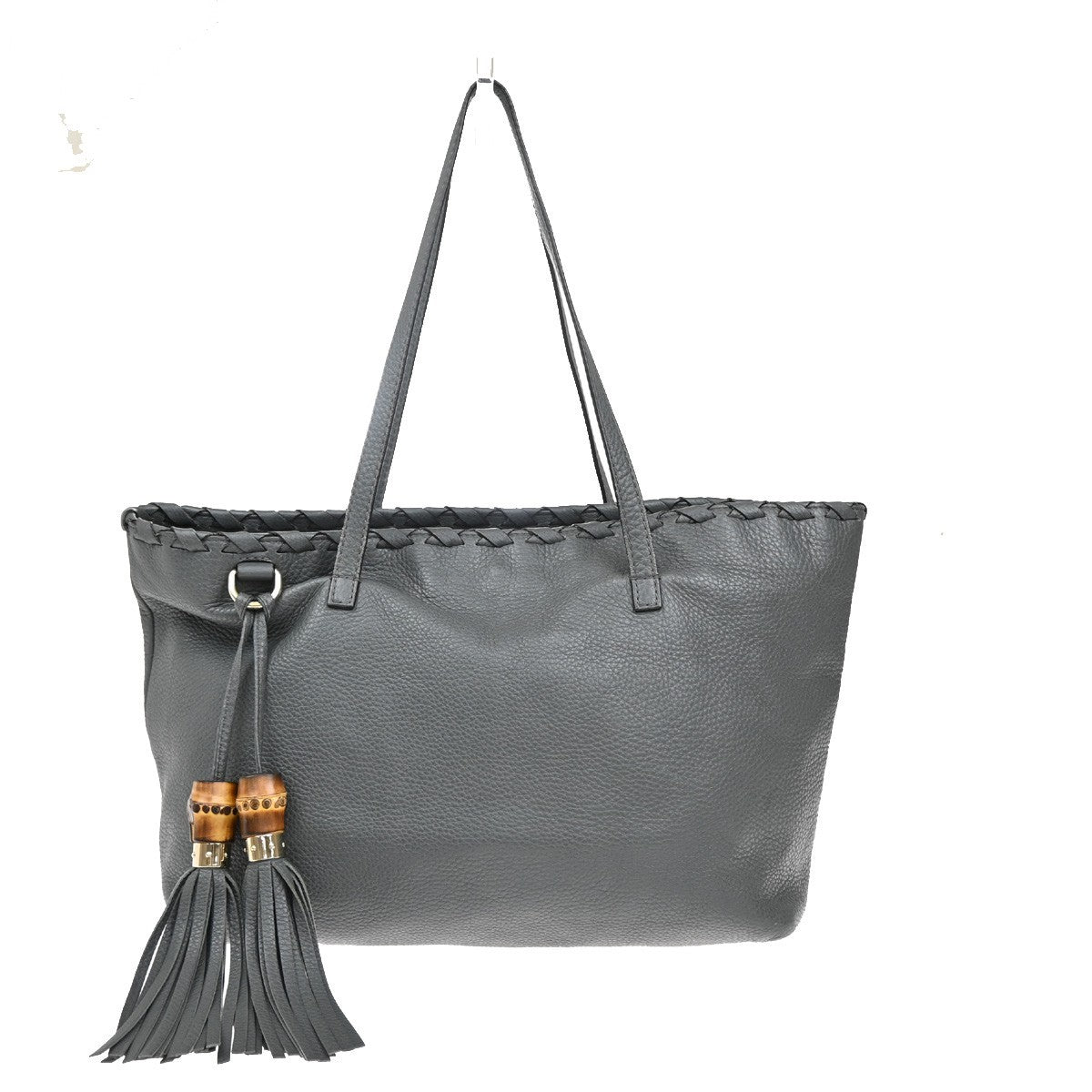 Gucci Bamboo Tassel Tote Leather, GRAY, LEATHER, Tote bag