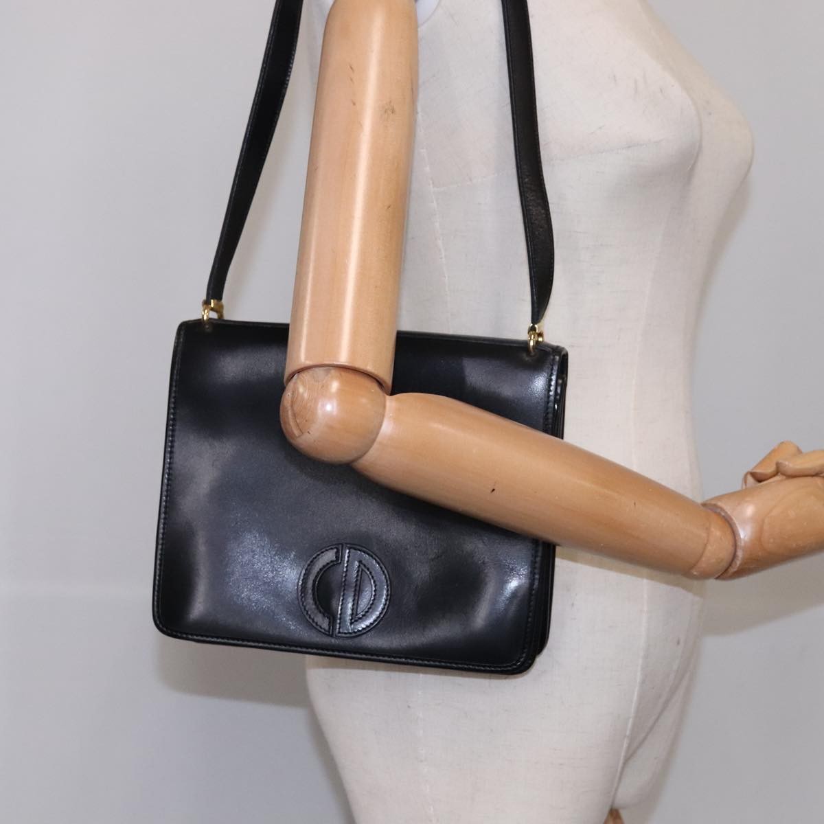 Christian Dior Vintage Shoulder Bag Leather, BLACK, LEATHER, Shoulder bag