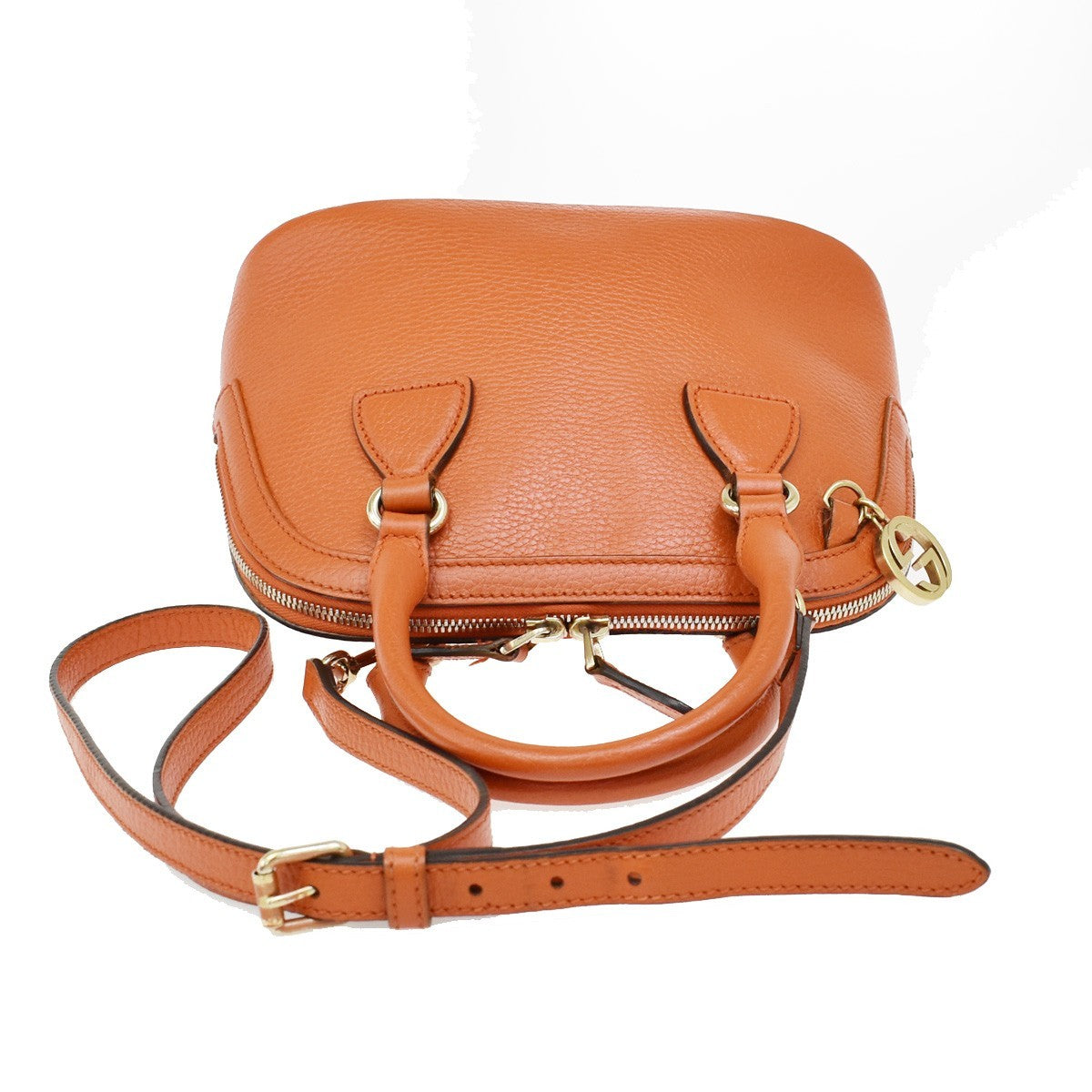 Gucci GG Charm Convertible Dome Satchel Leather, ORANGE, LEATHER, Handbag