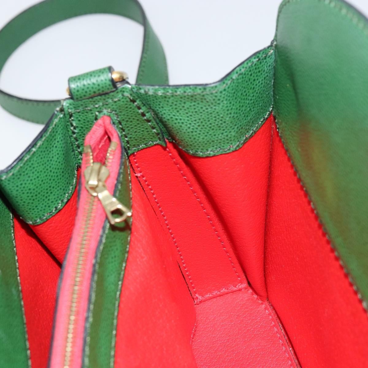 Celine Vintage Shoulder Bag Leather, GREEN, LEATHER, Shoulder bag