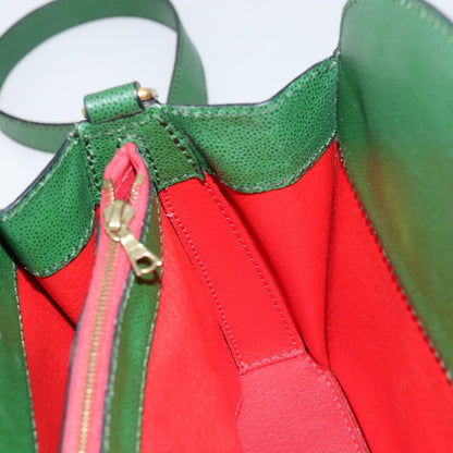 Celine Vintage Shoulder Bag Leather, GREEN, LEATHER, Shoulder bag