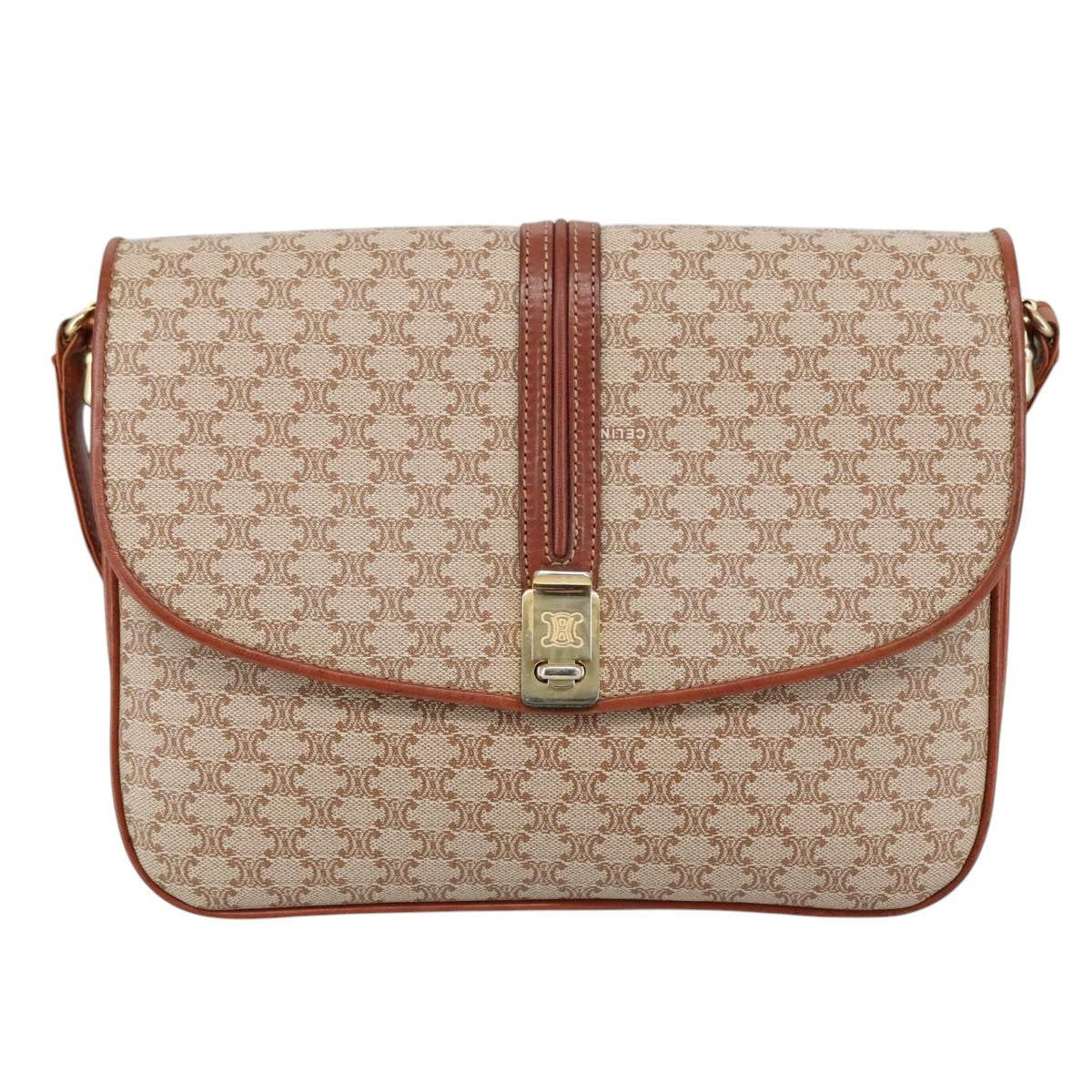 Celine Macadam Shoulder Bag Canvas, BEIGE, CANVAS, Shoulder bag