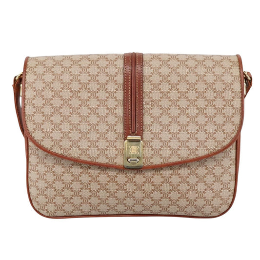 Celine Macadam Shoulder Bag Canvas, BEIGE, CANVAS, Shoulder bag