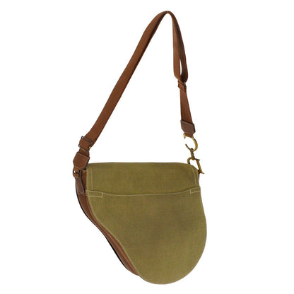 Christian Dior Vintage Saddle Messenger Bag Canvas and Leather, KHAKI, CANVAS, Shoulder bag
