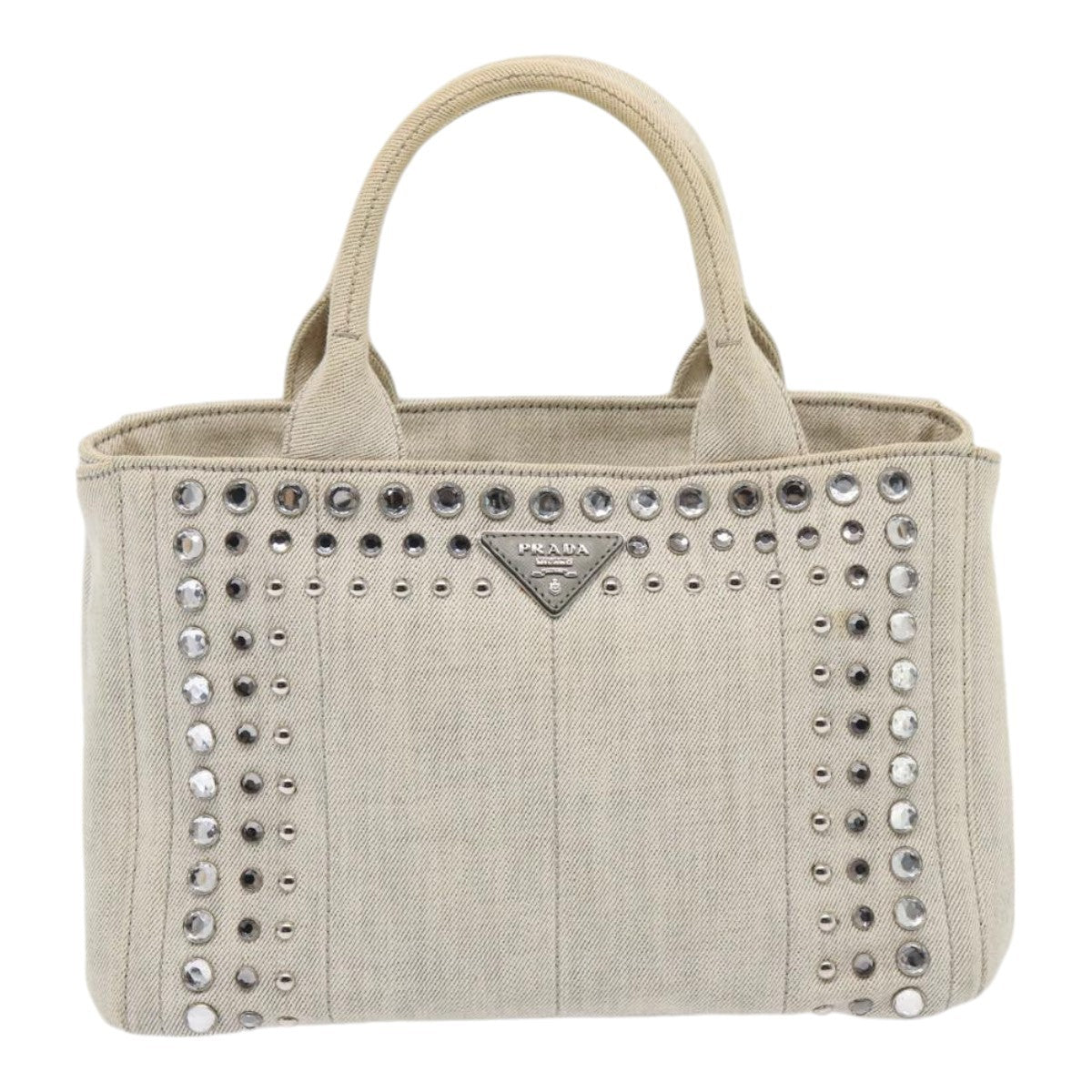 Prada Canapa Tote Rhinestone Embellished Canvas, GRAY, CANVAS, Tote bag