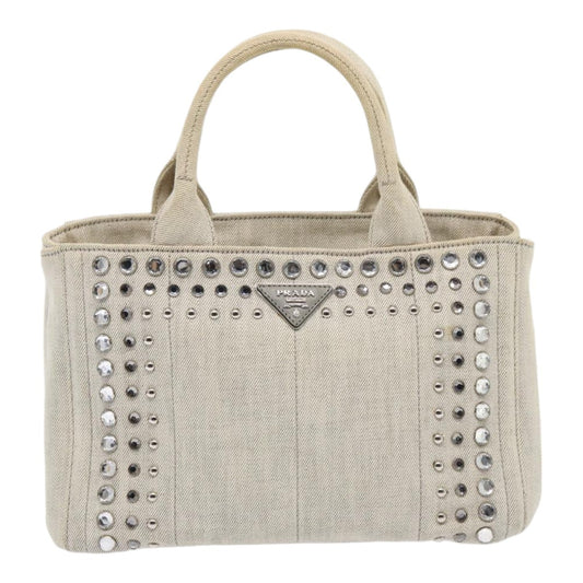Prada Canapa Tote Rhinestone Embellished Canvas, GRAY, CANVAS, Tote bag