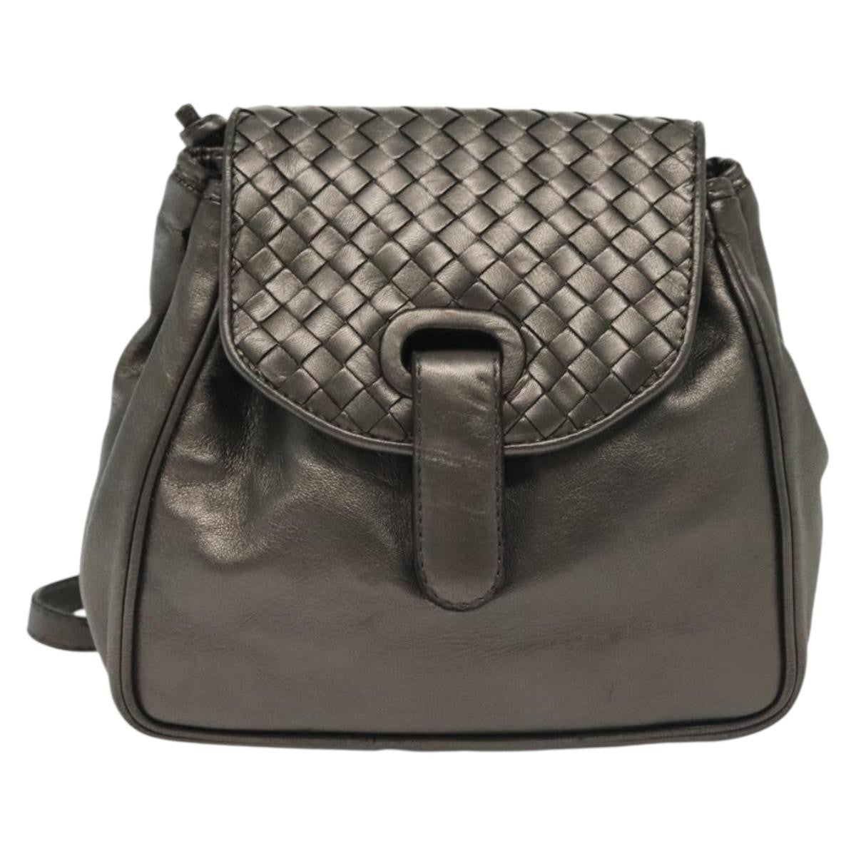 Bottega Veneta Intrecciato Backpack Patent Leather, METALLIC, LEATHER, Backpack