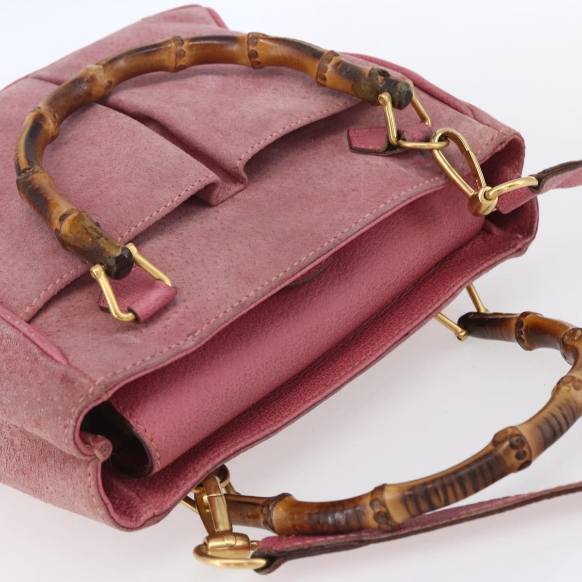 Gucci Vintage Bamboo Handle Bag Suede, PINK, SUEDE, Handbag