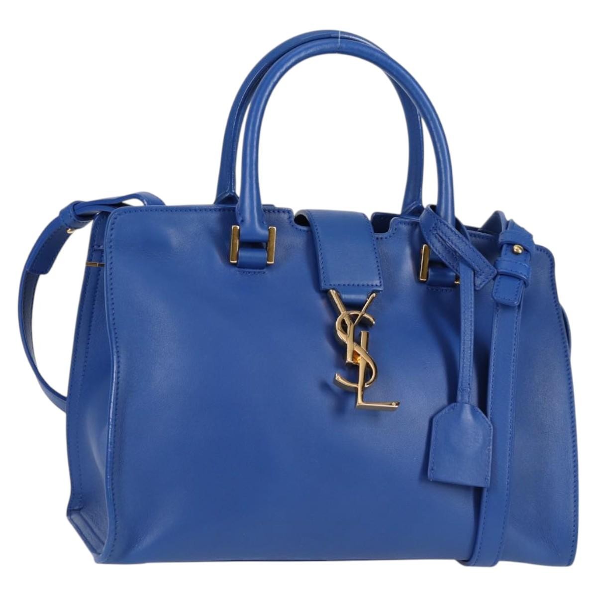 Saint Laurent Monogram Cabas Leather, BLUE, LEATHER, Handbag