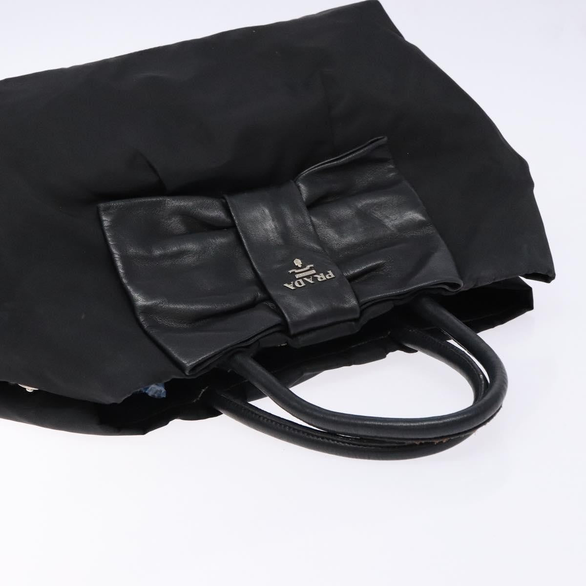Prada Bow Tote Tessuto with Leather, BLACK, NYLON, Tote bag