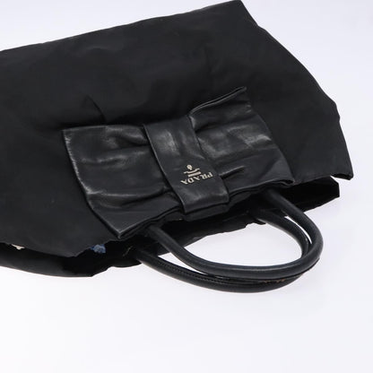 Prada Bow Tote Tessuto with Leather, BLACK, NYLON, Tote bag