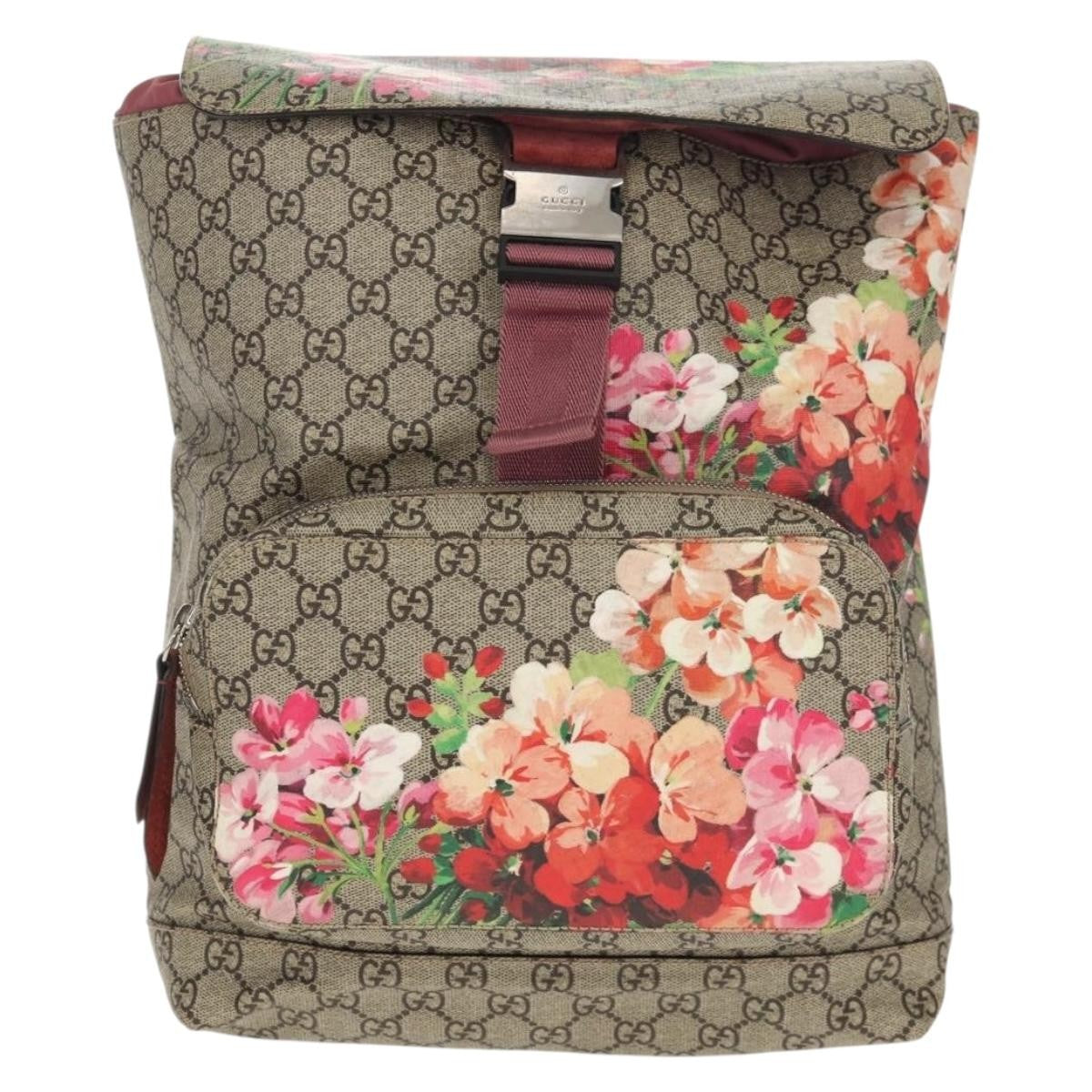Gucci Buckle Backpack Blooms Print GG Coated Canvas, BEIGE, CANVAS, Backpack