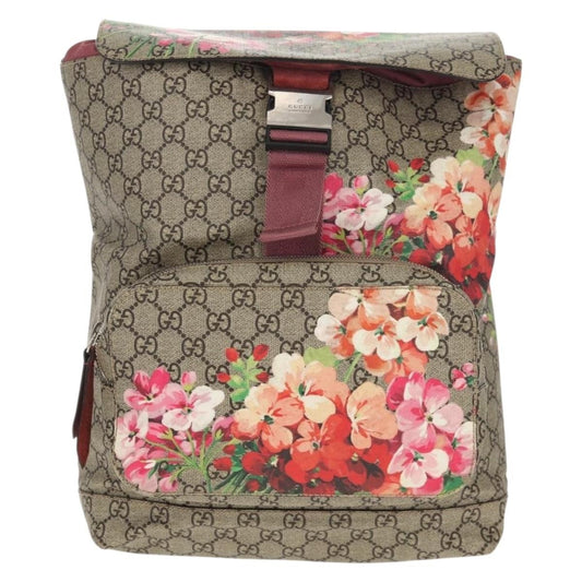 Gucci Buckle Backpack Blooms Print GG Coated Canvas, BEIGE, CANVAS, Backpack