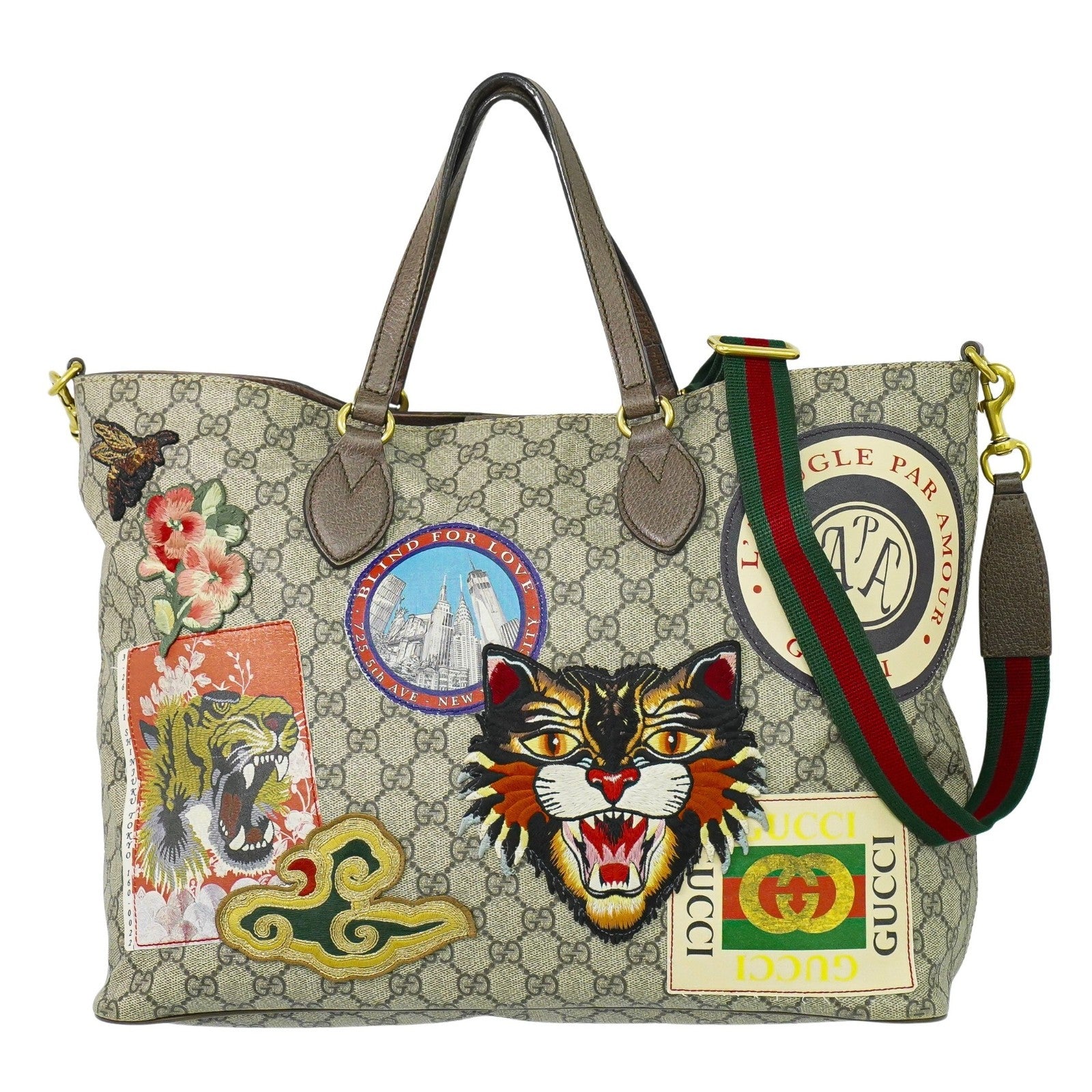 Gucci Courrier Convertible Soft Open Tote GG Coated Canvas with Applique, BEIGE, CANVAS, Tote bag