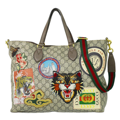 Gucci Courrier Convertible Soft Open Tote GG Coated Canvas with Applique, BEIGE, CANVAS, Tote bag