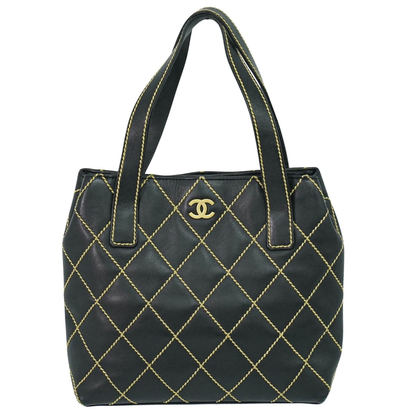 Chanel Surpique Tote Quilted Leather, BLACK, LEATHER, Handbag