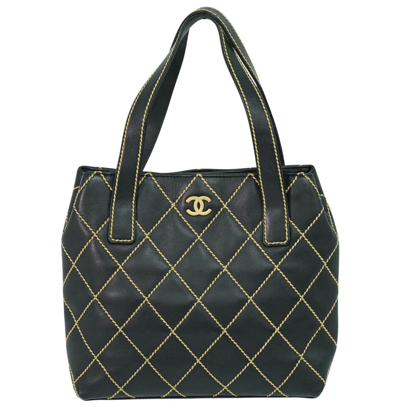 Chanel Surpique Tote Quilted Leather, BLACK, LEATHER, Handbag