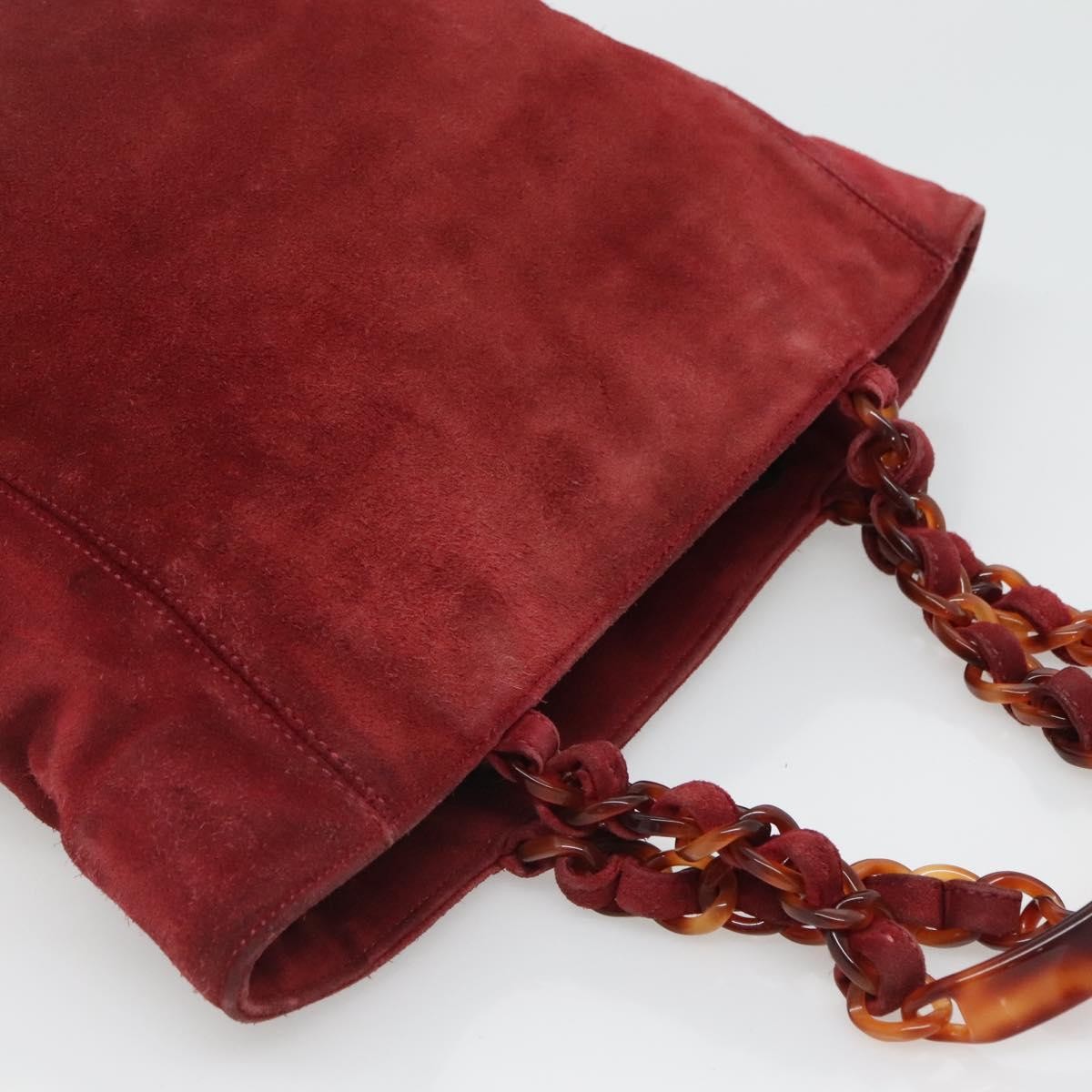 Chanel Vintage Resin Chain Tote Suede, RED, SUEDE, Tote bag